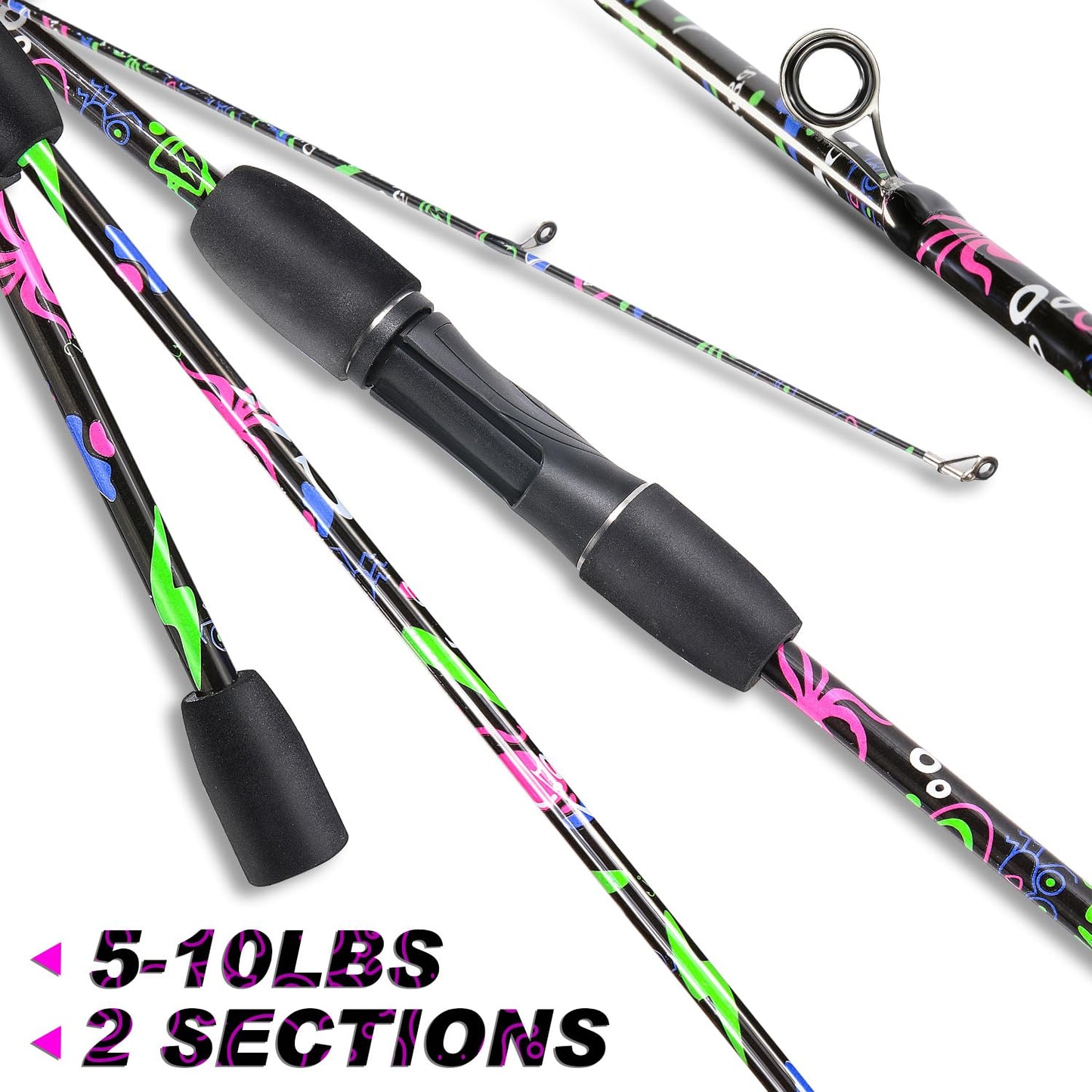 Sougayilang Fishing Rod, 2-Piece Fiber Glass Spinning Rod with EVA Grip, Smooth Transition Fishing Pole- 6'0"