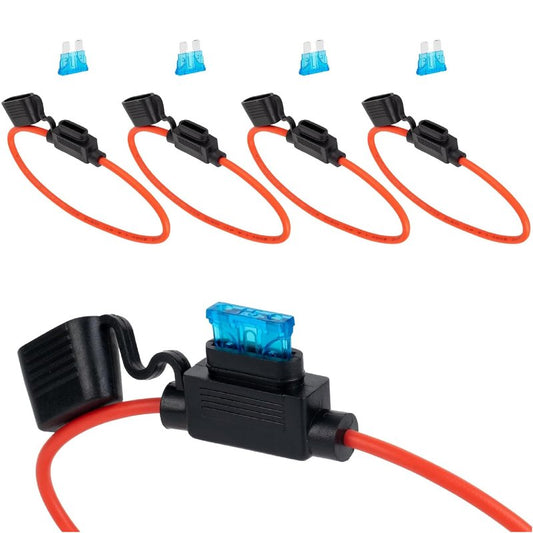 BlueStars 14-Gauge Inline Fuse Holder (4-Pack), Tinned Copper Marine Wire, Waterproof Pigtail Blade Fuse with 15A - Compatible with Car, Truck, ATV, Boat, Motorcycle