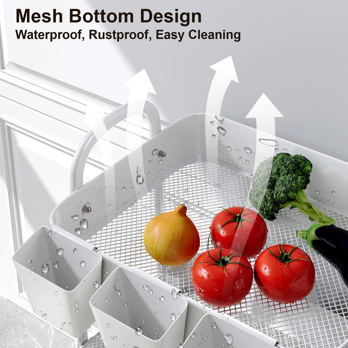 3 Tier Heavy Duty White Metal Rolling Cart with Lockable Wheels, Three Tier Roller Book Snack Cart, Utility Storage Organizer Carts for Kitchen, Bathroom, Garage, Baby Diaper, Craft, Art, Teacher