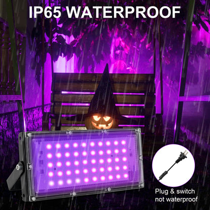 Waygor 50W LED Black Lights for Glow Party, IP65 Waterproof UV Blacklight Floodlight 395nm Black Light Spotlight Purple Black Light Flood Light Fluorescent UV Light Lamp for Halloween Decor (4 Pack)