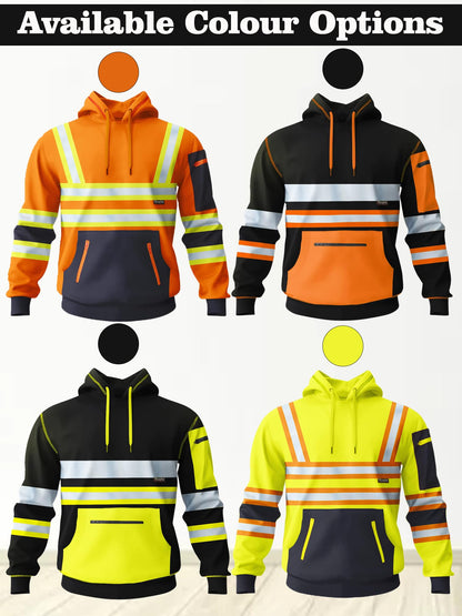kraftd Mens Hi Vis Hoodie High Viz Hooded Sweatshirt Workwear Hoody With Reflective Tape