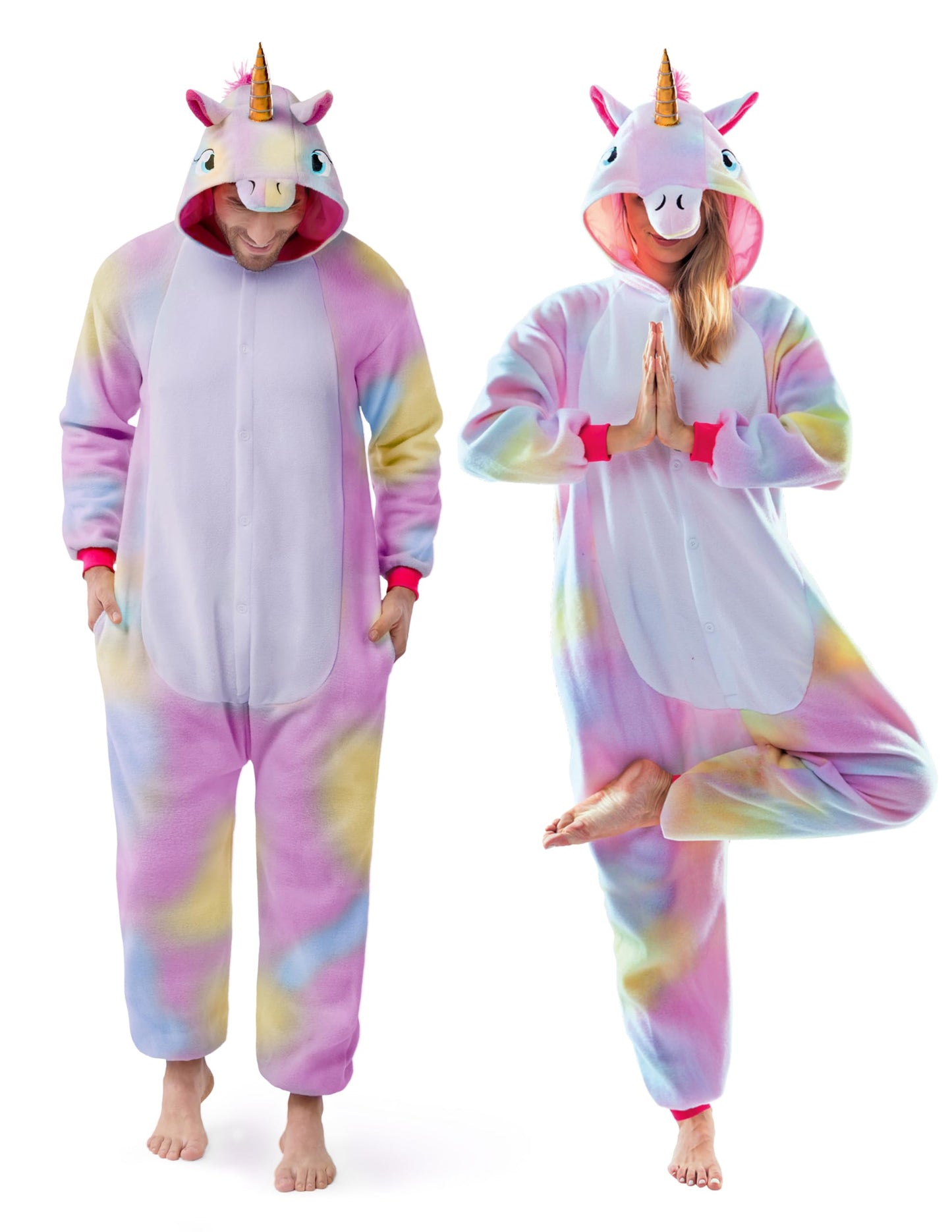 Spooktacular Creations Unicorn Pajama, Plush Unicorn Costume Adult Woman, One Piece Jumpsuit Costume Halloween Men Sleepwear for Halloween Dress Up Parties, Pink(S)