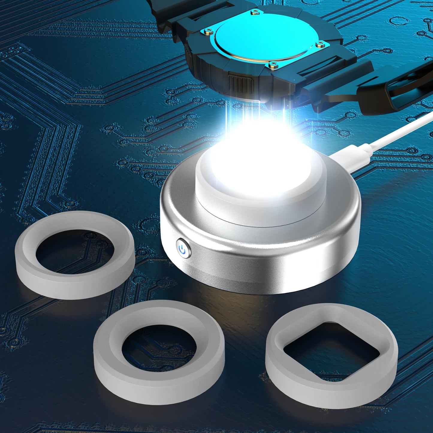 ECEEN Solar Watch Fast Charger, Led Light Charging Solar Watches with Men, Women & Square 3 Size Caps Compatible Casio G Shock, Tough, Protrek, Seiko, Citizen, Garmin, Timex, Bering, FANMIS