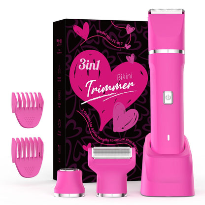 Bikini Trimmer for Women - Painless Electric Razors for Silk Skin,Cordless Body Shaver for Trip,Replaceable Lady Facial Razor, IPX7 Waterproof&Easy Cleaning, Ceramic Blade, USB Charge Dock Pink