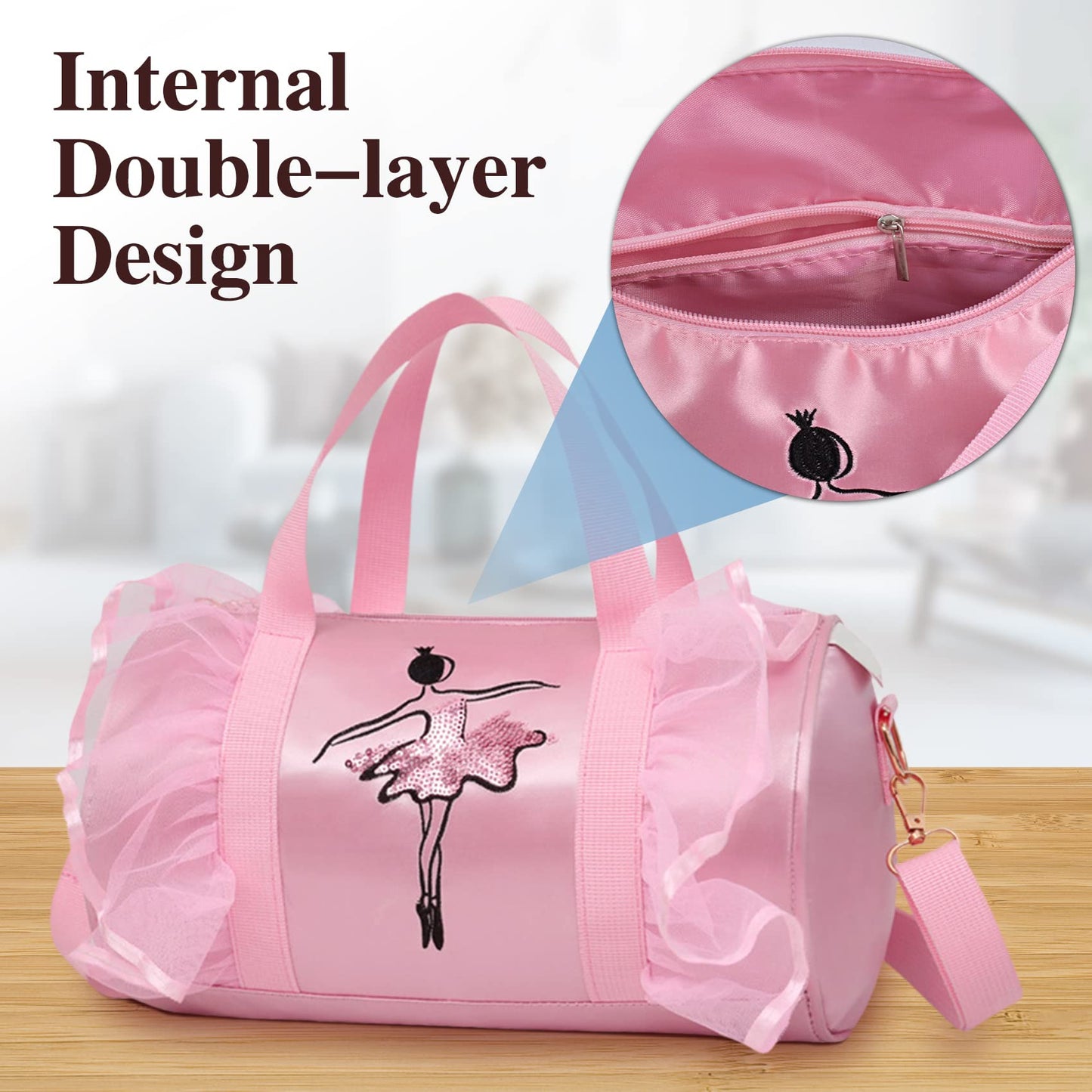 besbomig Girls Ballet Dance Bag Pink Shoulder Crossbody Sports Bag Princess Shoes Dancewear Storage Handbag Tote for Ballerina Dancer Kids