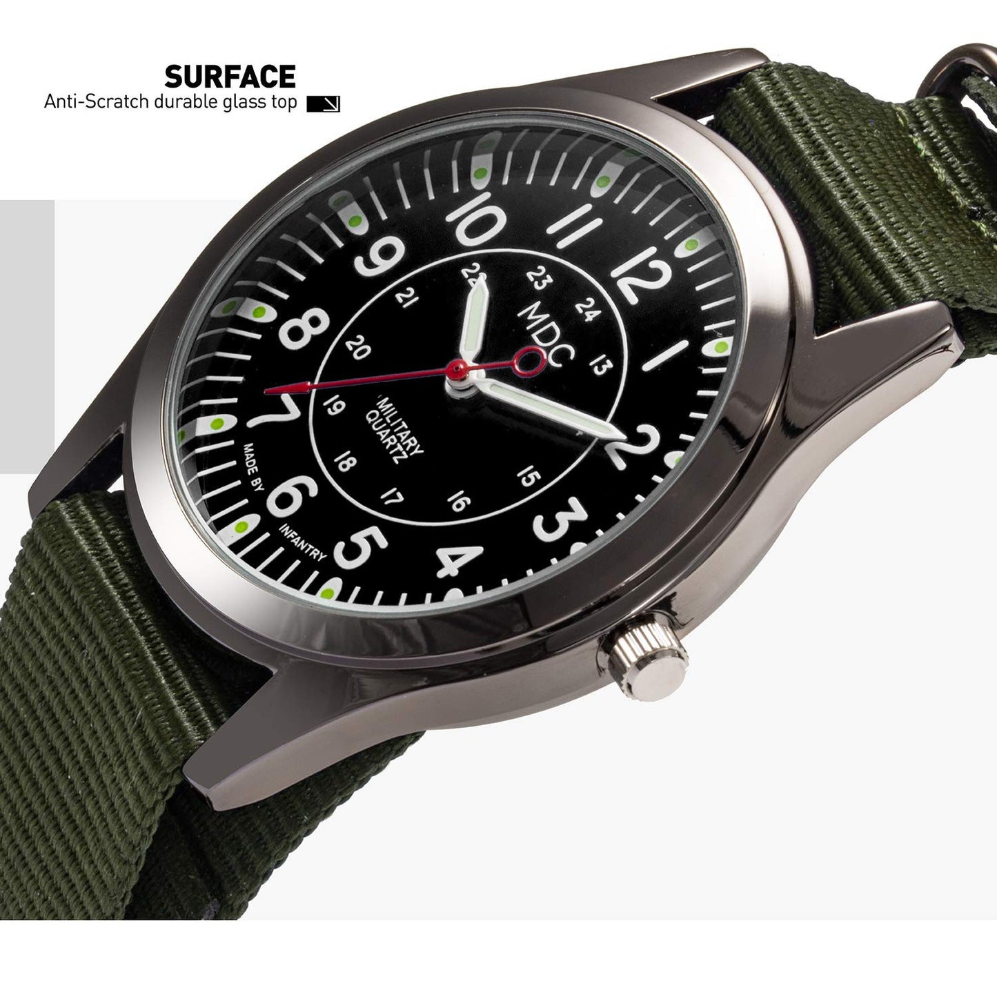 Infantry Black Military Watches for Men Tactical Wrist Watch Outdoor Sport Field Analog Work Army Wristwatch Men's Green Nylon Band by MDC