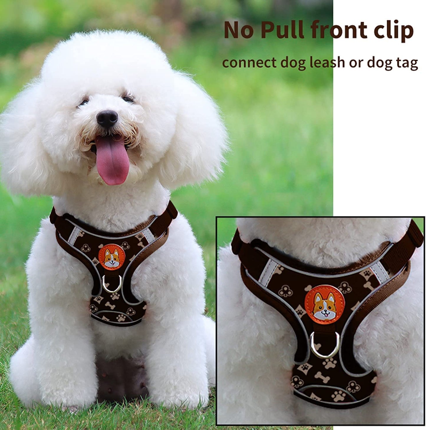 Dog Harness for Small Dogs, Adjustable No Pull Harness for Small Dogs Comfort Reflective Small Dog Harness and Leash Set with 2 Leash Clips, Puppy Dog Vest Harness for Small Medium Dogs