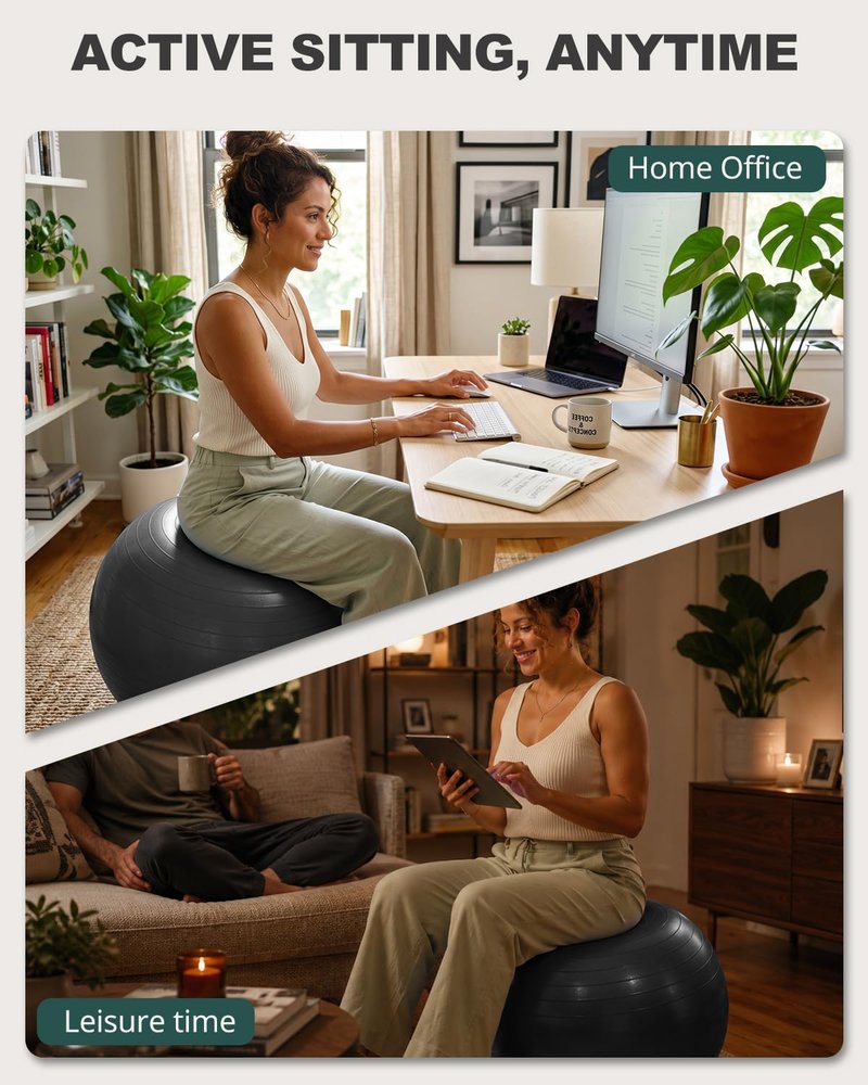 Trideer Yoga Ball for Exercise, Pregnancy & Birthing, 5 Sizes Exercise Ball for Physical Therapy, Stability, Fitness, Quick Pump Included