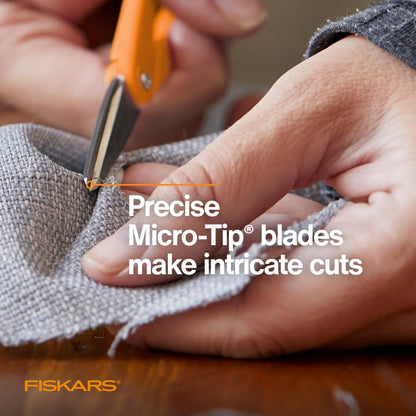 Fiskars Premier No. 5 Micro-Tip Orange-Handled Fabric Scissors - Double Loop Handle - Sewing and Craft Scissors - Orange