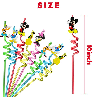 25pcs Mouse Straws Mouse Party Supplies Favors With 2pcs Cleaning Brush Plastic Reusable Straws Birthday Party Supplies Toys For Boys Girls Kids