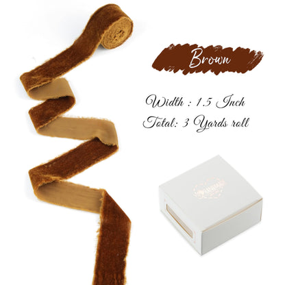 DINDOSAL Brown Velvet Ribbon 1.5 inch Dark Brown Frayed Velvet Ribbon Brown Raw Edge Ribbon for Wreaths, Christmas Tree Decoration, Flower Bouquet, Gift Wrapping, Bows Making, Wedding Decor-3 Yards