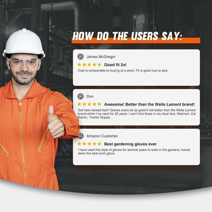 HLDD HANDLANDY 2 Pairs Cowhide Leather Work Gloves for Men & Women, Reinforced Durable Palm, Heavy Duty for Construction, Welding, Yardwork, Farm, Mechanic, Gardening, Driving