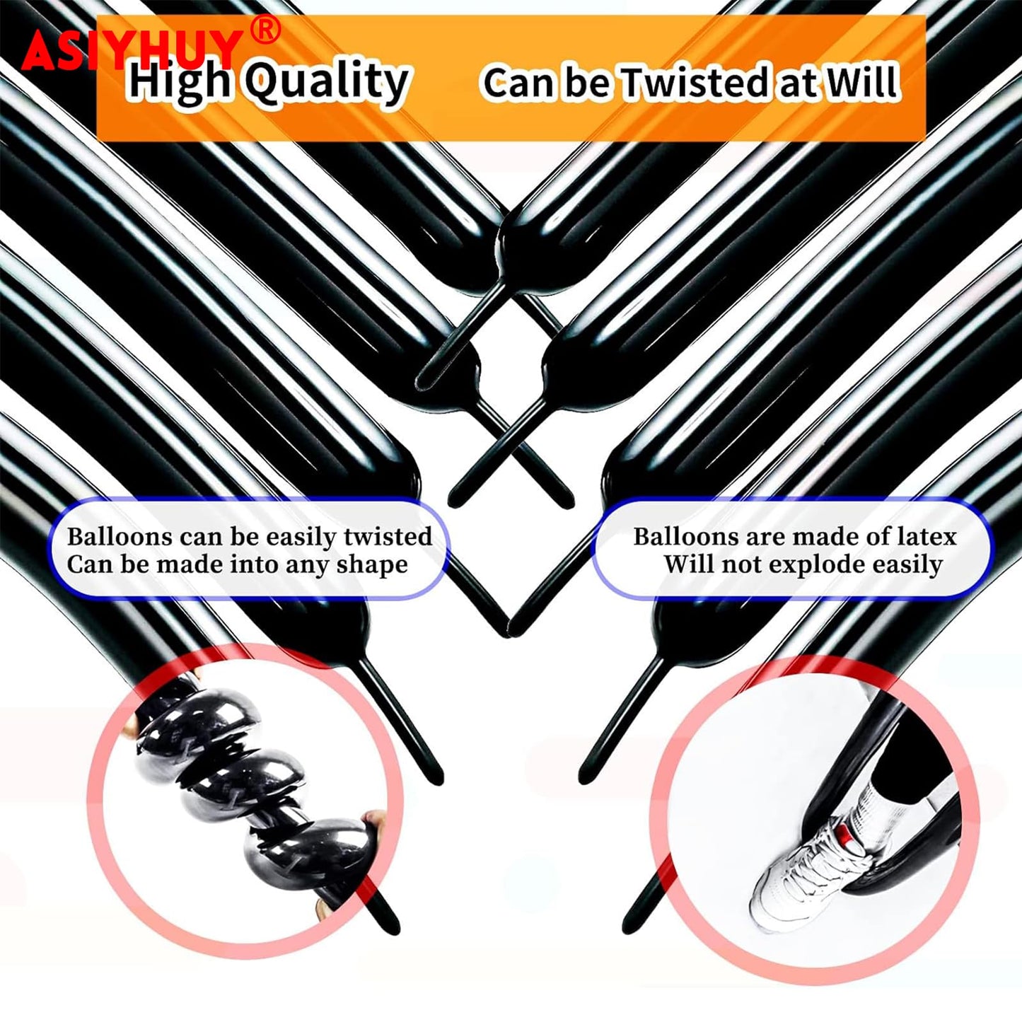 260 Long Balloons 100 Pack Black Twisting Animal Balloons Thickening Latex Modeling Long Magic Balloons for Animal Model Halloween Weddings Birthdays Festival Party Decorations (black)