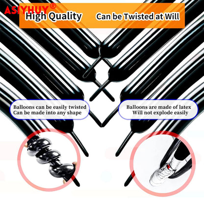 260 Long Balloons 100 Pack Black Twisting Animal Balloons Thickening Latex Modeling Long Magic Balloons for Animal Model Halloween Weddings Birthdays Festival Party Decorations (black)
