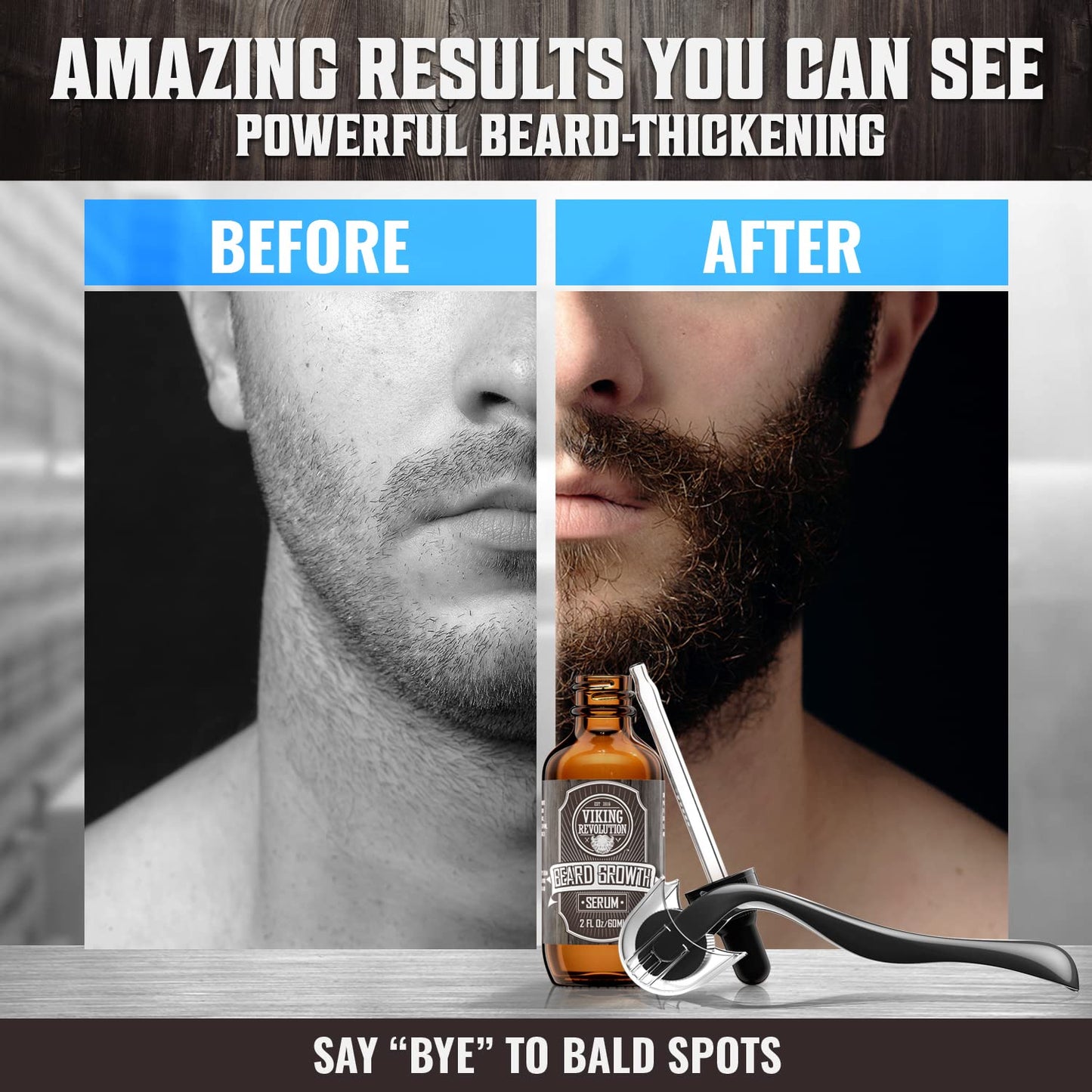 Beard Growth Kit - Oil, Balm, Serum, Derma Roller & Wooden Comb for Beard & Mustache Growth
