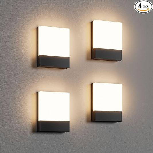 4-Pack Outdoor Modern Led Wall Light,24W 3000K Porch & Patio Hardwired Wall Sconces,IP65 Waterproof Exterior Low Profile Wall Lamp for Garage Garden Front Door Entryway(Black)