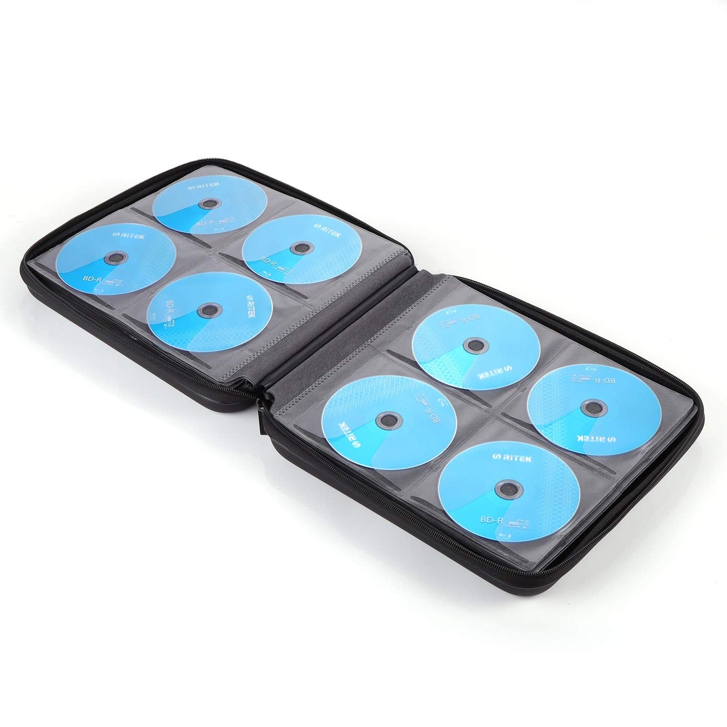 KUOCDSIK CD Case, 192 Capacity Hard EVA Protective Blu-ray CD Wallet Double Zipper Hand Strap Portable Disc Organizer DVD Case for Car Travel (192 Capacity, Black192)