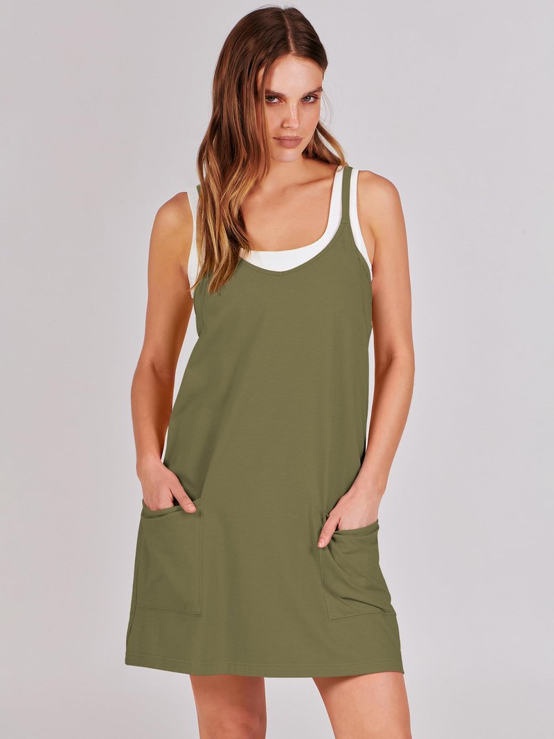 ANRABESS Women Athletic Dress Summer Tennis Workout Active Sports Mini Romper Dress Built in Shorts Travel Vacation Clothes Army Green X-Smal
