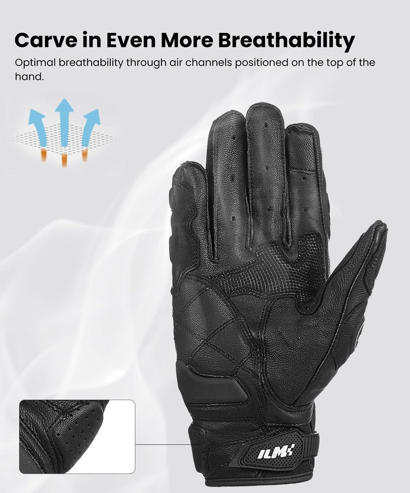 ILM Air Flow Leather Motorcycle Gloves Touchscreen for Men and Women Model-GRC01 (L, Black)