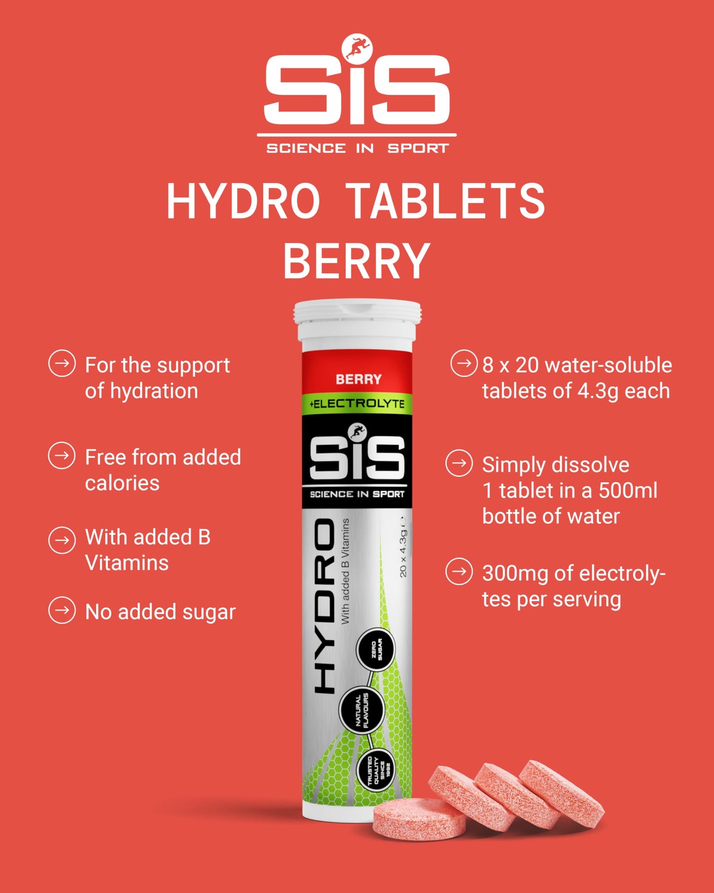 Science in Sport Hydro Electrolyte Tablets 160 pcs. Berry – Vegan & Gluten-Free, Ideal to Promote Hydration and Maintain Electrolytes Balance (Packaging May Vary)