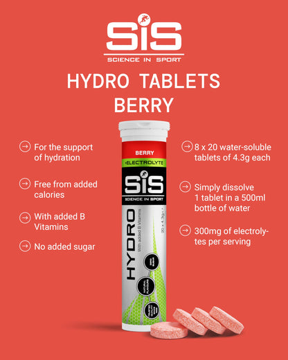 Science in Sport Hydro Electrolyte Tablets 160 pcs. Berry – Vegan & Gluten-Free, Ideal to Promote Hydration and Maintain Electrolytes Balance (Packaging May Vary)