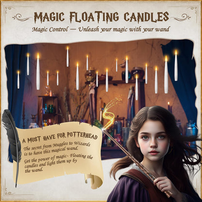 Floating Candles with Wand 10PCs - Magic Hanging Candles Halloween Decorations Flameless Taper Candles with Remote, Floating Lights Gifts for Window Home Bedroom Wedding Birthday Party Indoor Decor