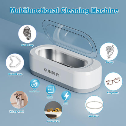KUNPHY Ultrasonic Jewellery Cleaner, Ultrasonic Cleaner Machine 12oz 46KHz, Professional Sonic Cleaner with One-Touch Operation, Ultrasonic Cleaner for Rings, Glasses, Jewelry, Dentures