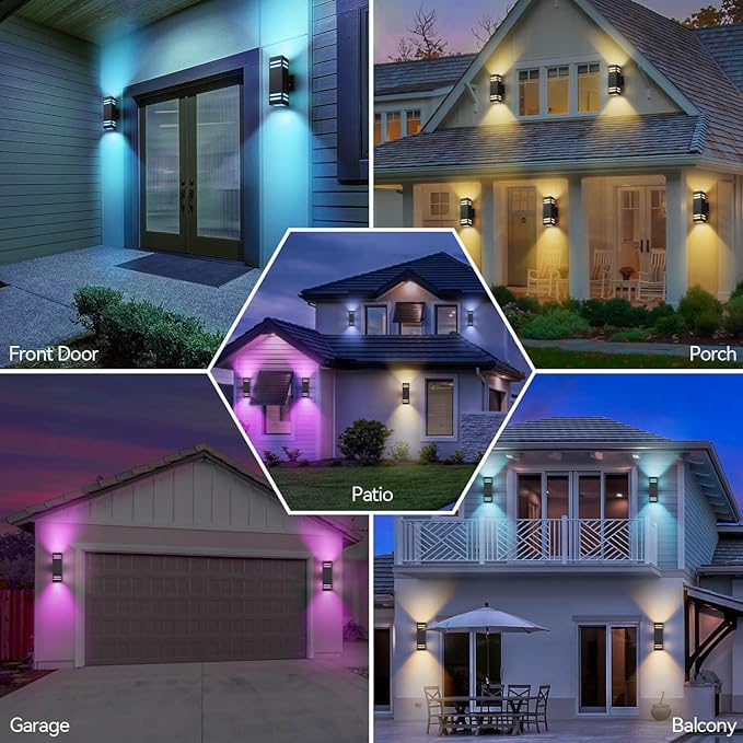 Smart Outdoor Wall Lights, RGBCW Dusk to Dawn Exterior Light Fixture Color Changing Porch Lights with Remote Control, Waterproof Square Outdoor Sconce Lights Works with Alexa Google Assistant