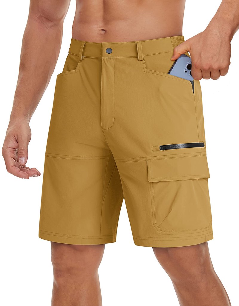 TACVASEN Men's Dress Golf Shorts Cargo Hiking Casual Shorts Lightweight Quick Dry Stretch Tactical Work Fishing with Pockets Turmeric 34