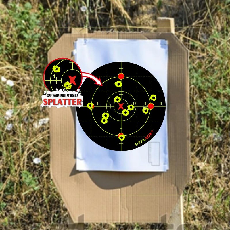 Atflbox 6 inch Splatter Adhesive Bullseye Fluorescent Yellow Shooting Target Stickers, 100 Self Adhesive Target Roll for BB Gun, Pellet Gun, Airsoft, Rifle Indoor and Outdoor Shooting Range