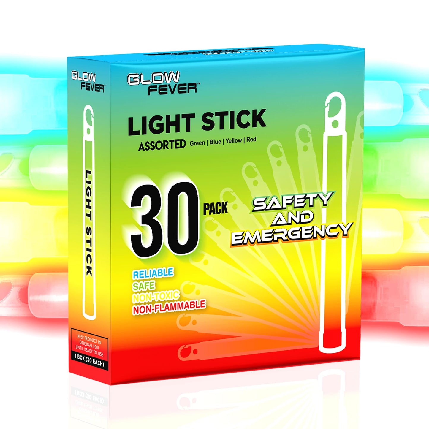 Glow Fever Emergency Safety Military Grade 6'' Lightsticks, Light Up Ultra Bright Glow Sticks with 12 Hours Duration. for Hiking Party Camping Blackouts Hurricane Shelter Survival Kit (Mixed, 30PCS)