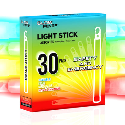 Glow Fever Emergency Safety Military Grade 6'' Lightsticks, Light Up Ultra Bright Glow Sticks with 12 Hours Duration. for Hiking Party Camping Blackouts Hurricane Shelter Survival Kit (Mixed, 30PCS)