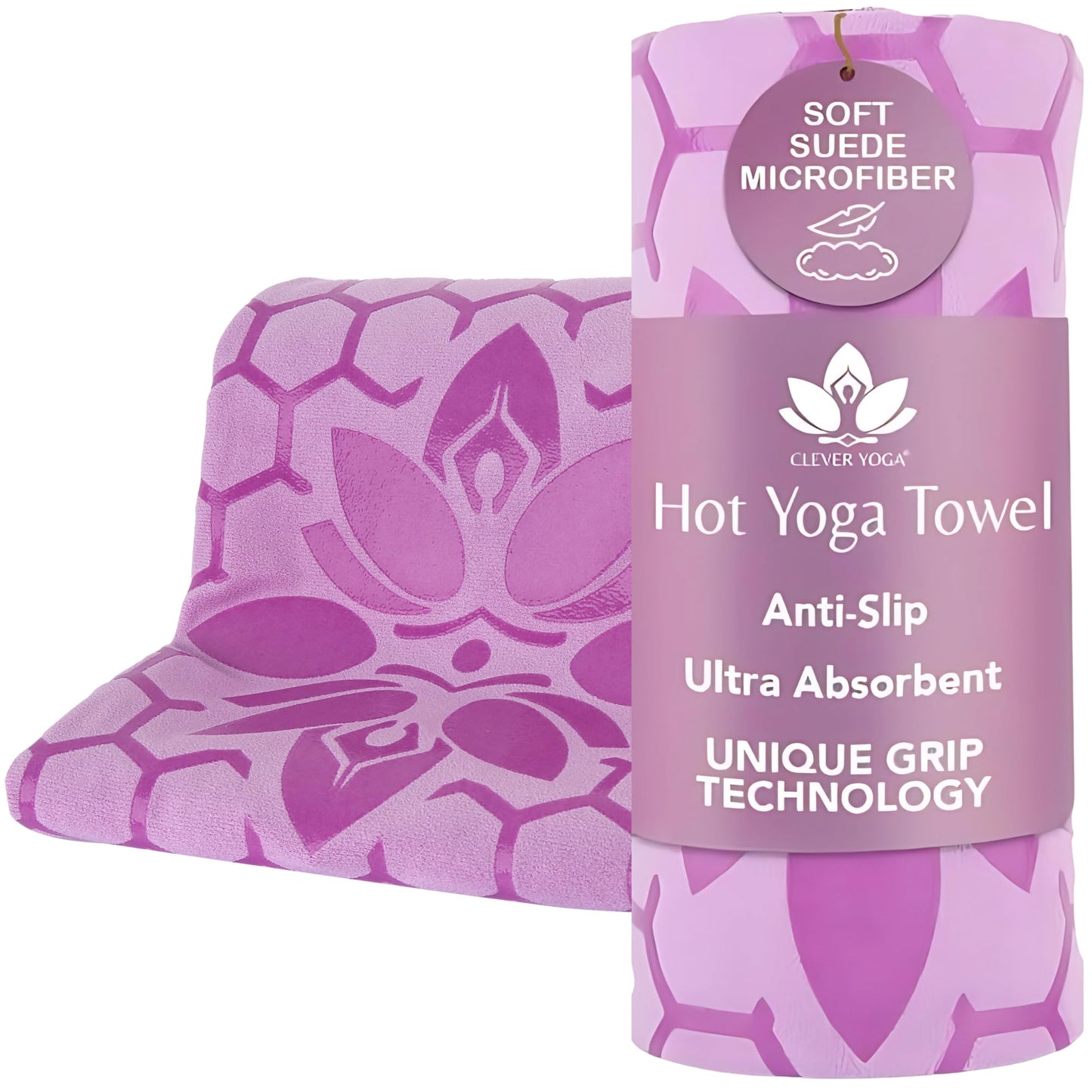 Clever Yoga Hot Yoga Mat Towel – Non-Slip Grip for Hot Yoga, Sweat Absorbent, Honeycomb Silicone Grip, Stays Flat – Ideal for Pilates, Travel, Washable & Lightweight - Dark Blue