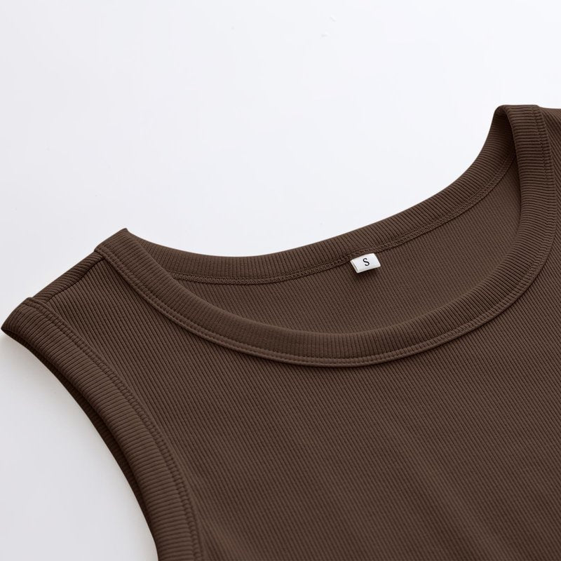 ANRABESS Womens Sleeveless High Neck Tank Tops Fashion Summer Casual Basic Slim Fit Ribbed Racerback Top Shirt Clothes Brown-S