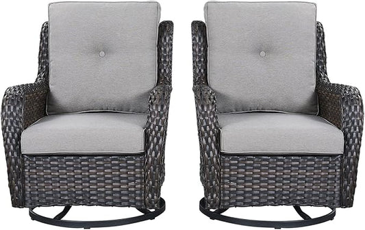 Rilyson Wicker Rocking Chair Swivel Chairs - 2 Piece Rocker Patio Chairs Set Rattan Rocking Chair for Outdoor Porch Deck Garden Backyard (Brown/Grey)