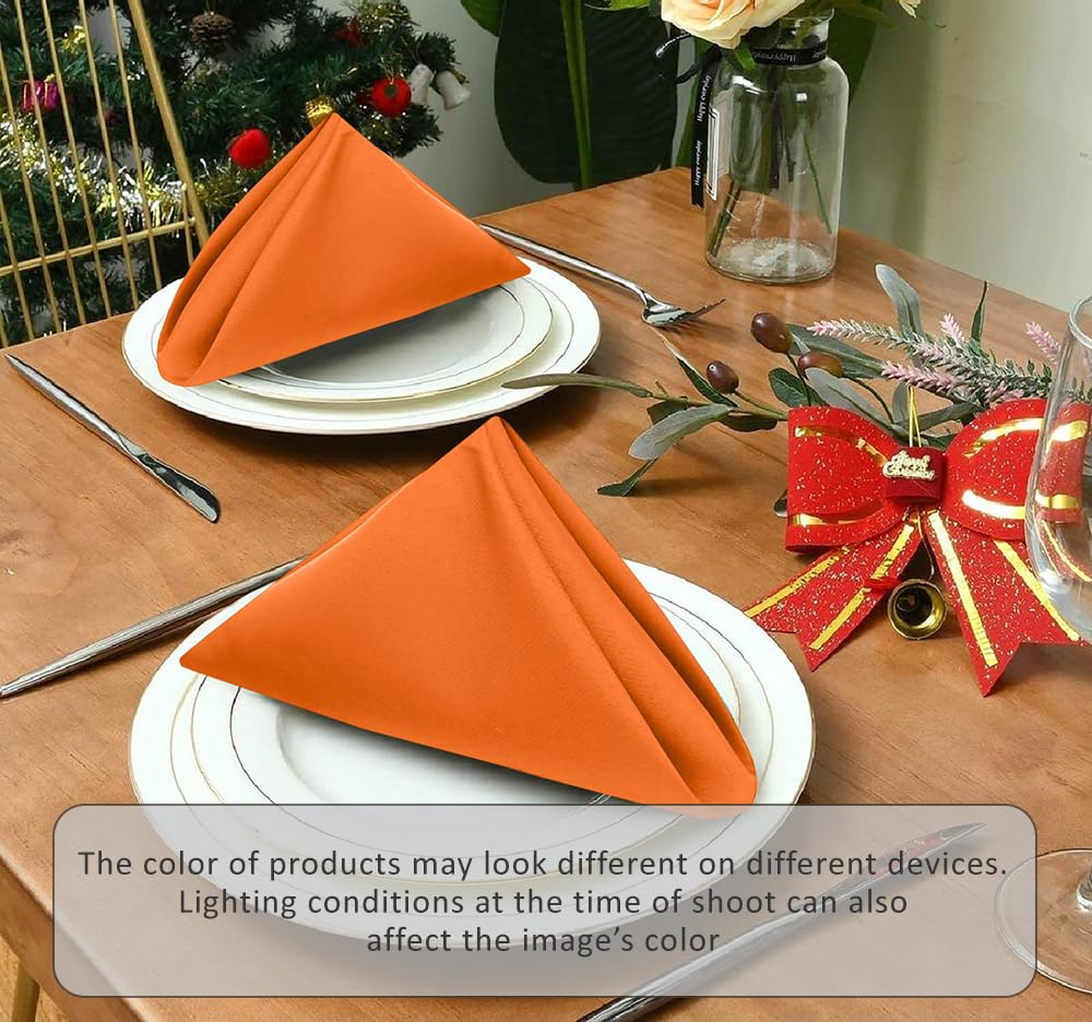 Ruvanti Cloth Napkins Set of 12, 18x18 Inches Napkins Cloth Washable, Soft, Durable, Absorbent, Cotton Blend. Table Dinner Napkins Cloth for Thanksgiving, Halloween Dinners Parties - Orange/Fall