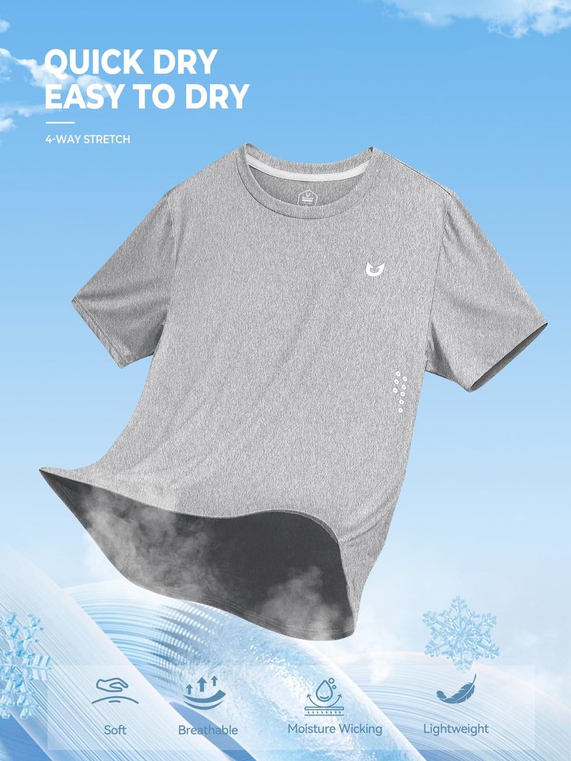 NORTHYARD Men's Athletic Running Shirts Short Sleeve Workout T-Shirts Quick Dry Lightweight Active Tee Gym Sports Performance LIGHTHEATHER XL