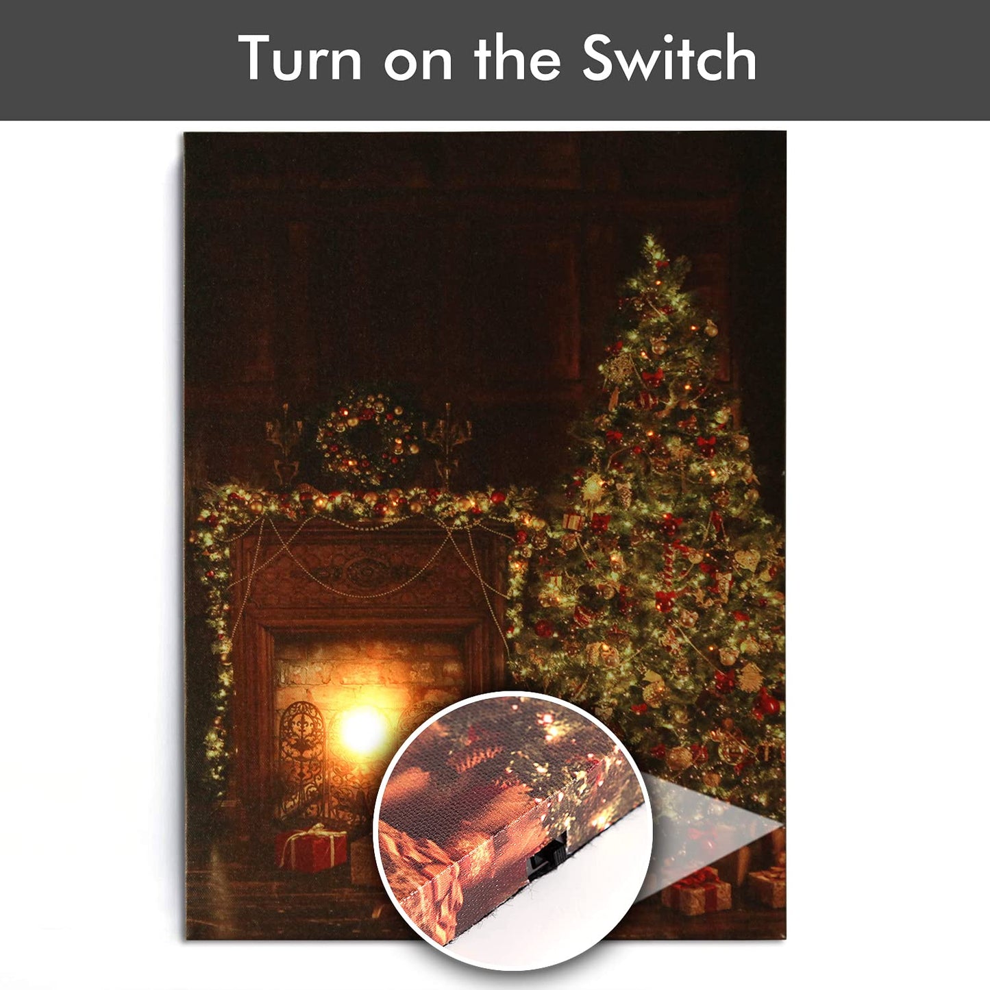 NIKKY HOME 16" x 12" Christmas LED Lighted Canvas Wall Art Prints Light Up Tree Wreath Fireplace Picture for Holiday Decor