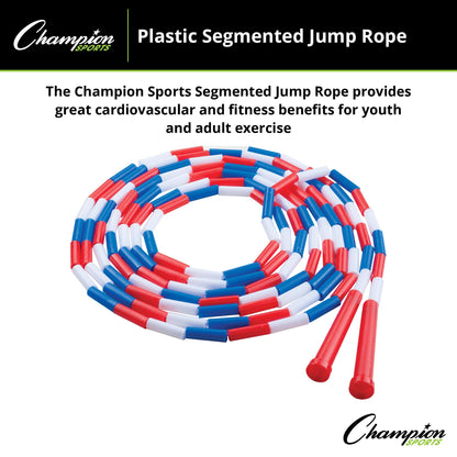 Champion Sports Classic Plastic Segmented Beaded Jump Ropes - Phys. Ed, Gym, Fitness and Recreational Use, 16'L, Red/White/Blue