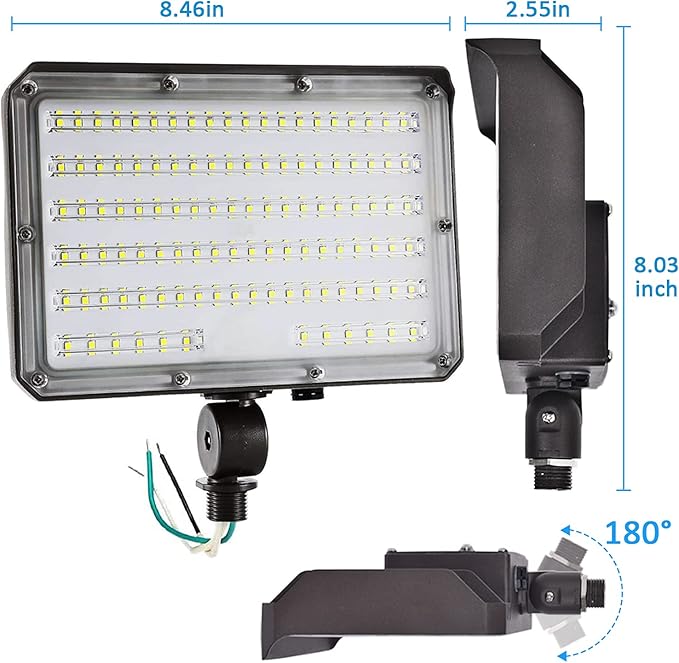 80W Outdoor LED Flood Light Dusk to Dawn, 5000K 10400LM AC100-277V 800W HID Equivalent,ETL Listed IP65 Waterproof Knuckle Mount Floodlight with Plate for Yard Garage