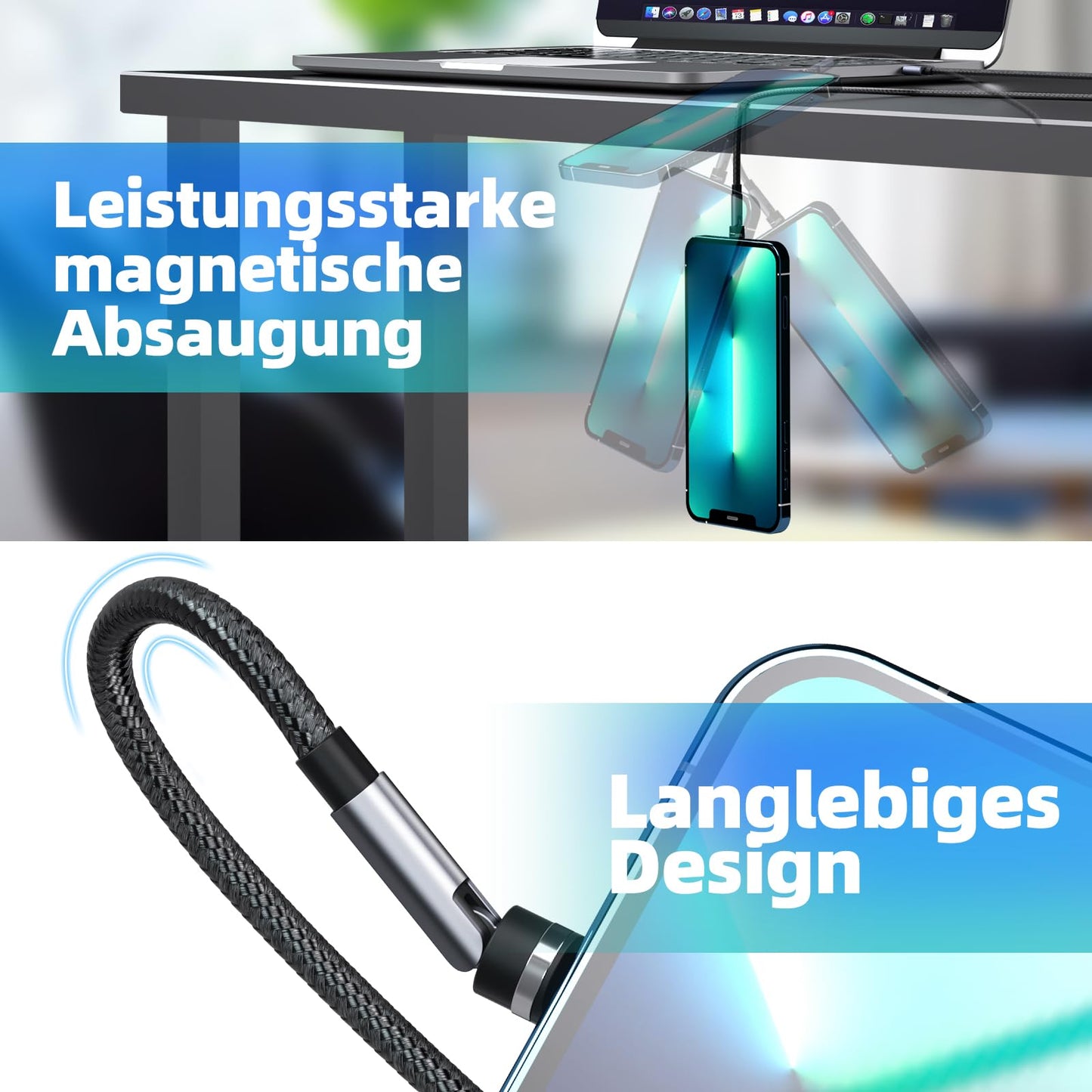 540° Rotation Magnetic Charging Cable, 3 in 1 Magnetic Phone Charger [4-Pack, 3ft/3ft/6ft/10ft] 3A Fast Charging Cable Support Data Transfer USB Magnet Charger Cable for i-P/Micro USB/Type C Device