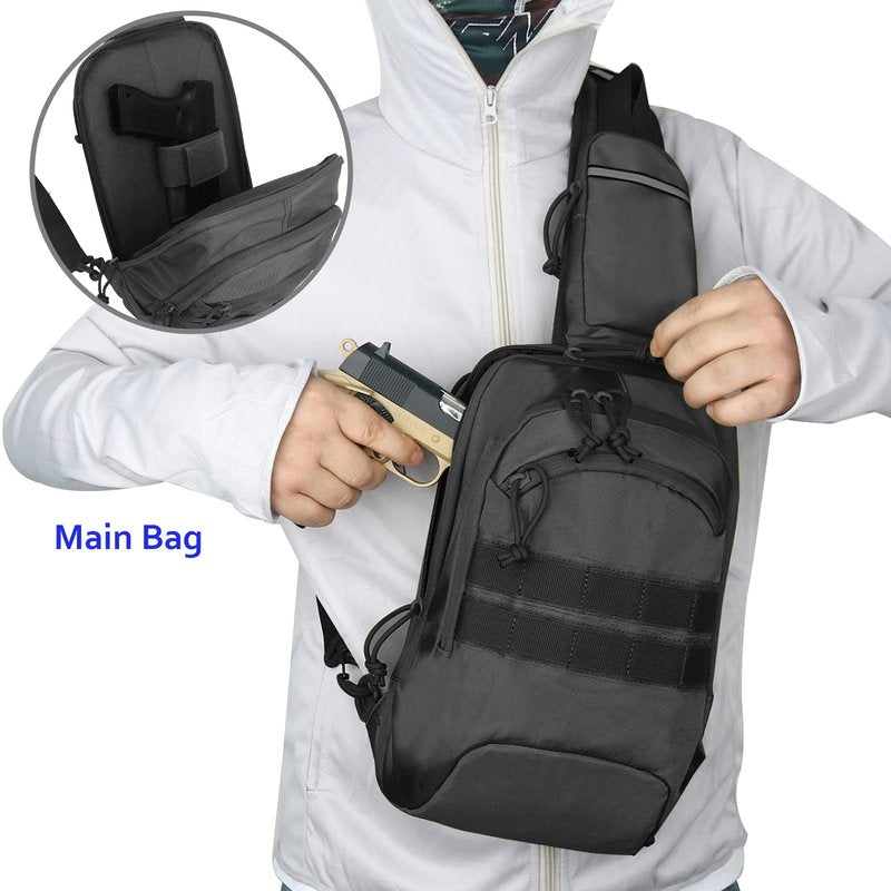 LarKoo Tactical Sling Chest Bag EDC Shoulder Pack Universl Dual Holster CCW Compact Bags Concealed Carry Backpack