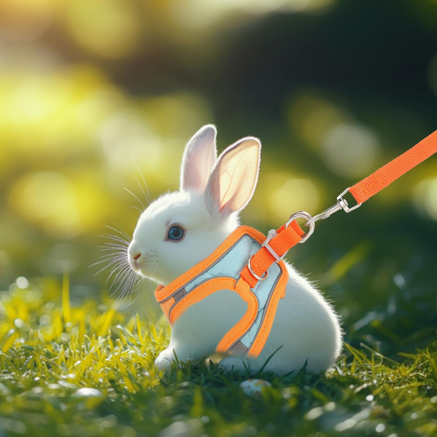 Filhome Adjustable Rabbit Harness and Leash Set Double Buckle with Reflective Strips Soft Bunny Breathable Vest Harness for Kitten Ferret Pig Puppy Small Animal Walking Accessories