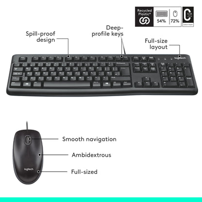 Logitech MK120 Wired Keyboard and Mouse Combo for Windows, Optical Wired Mouse, Full-Size Keyboard, USB Plug-and-Play, Compatible with PC, Laptop, QWERTY UK English Layout - Black