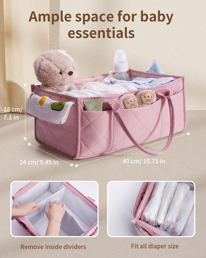 CEI-CEI Baby Diaper Caddy Organizer Large Nursery Storage Basket with Handles for Newborn Essentials, Portable Car Organizer for Diapers(Pink)