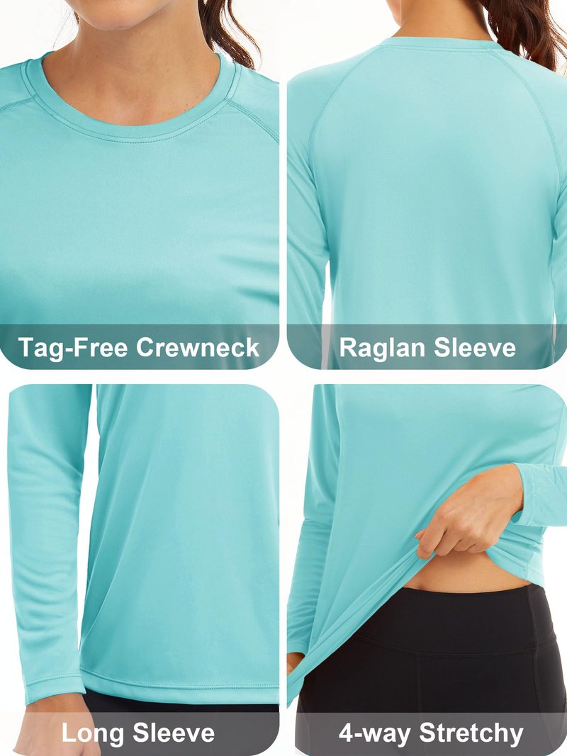 MAGCOMSEN SPF Swim Shirts for Women Long Sleeve Womens Swim Shirts UV Protection Rash Guard Shirts for Women Long Sleeve Running Shirts for Women Light Blue
