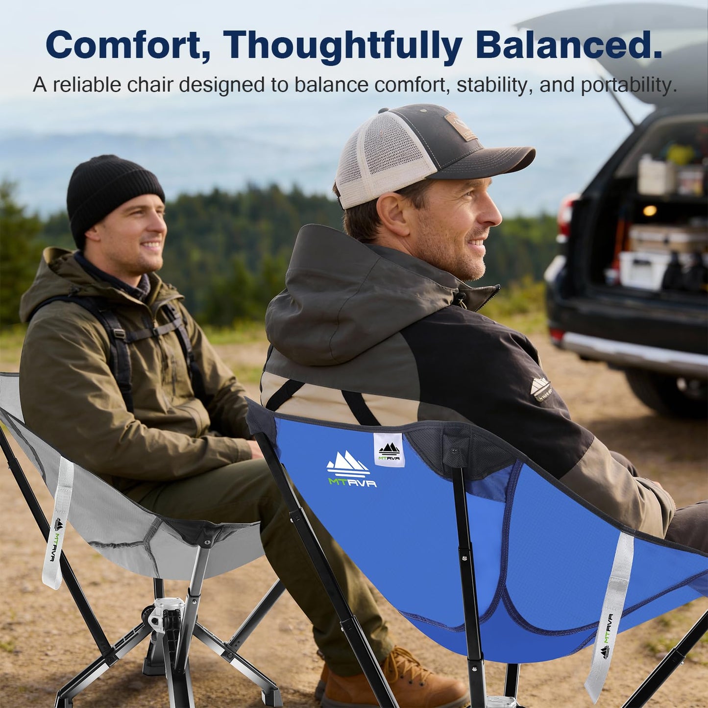 MTRVR Utility-Grade Folding Chair — Stable One-Piece Structure, Authorized Folding Structure Patent, Balanced Aluminum Support, Compact & Portable Chair for Camping, Fishing & Everyday Outdoor Use