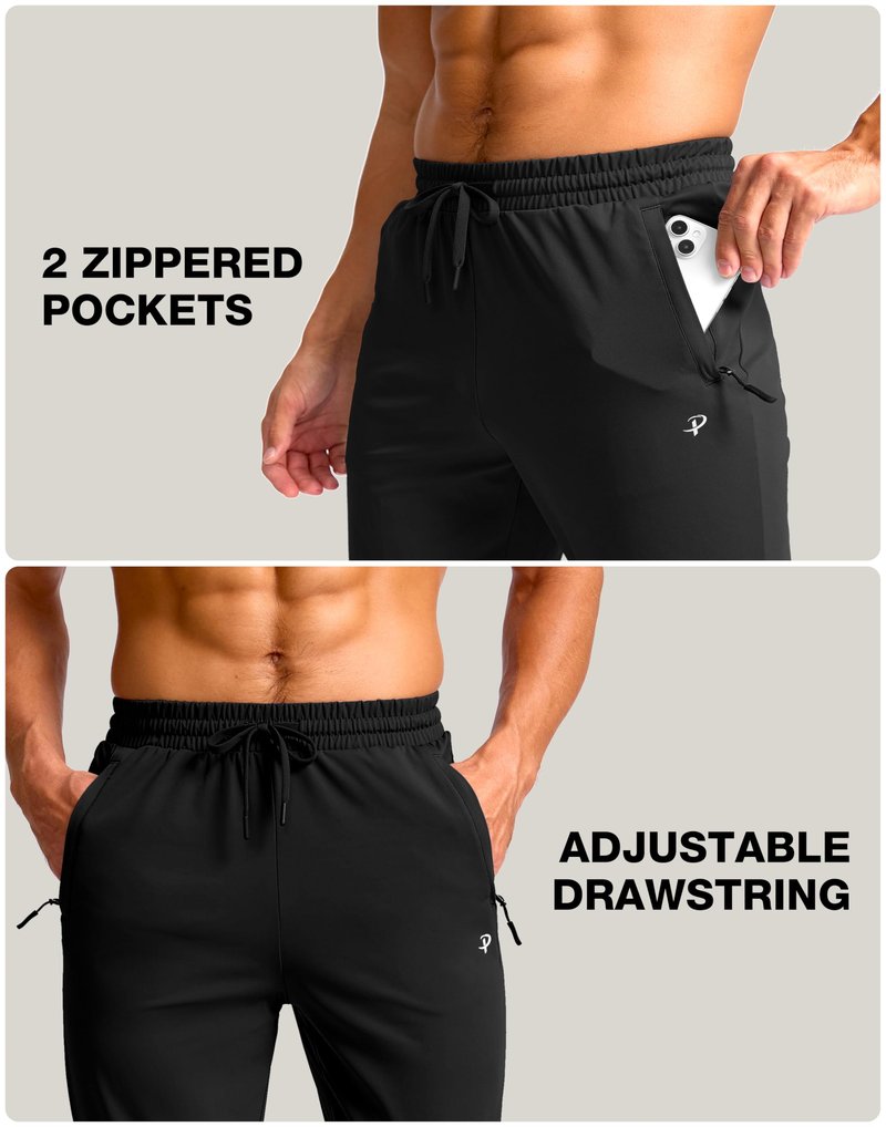 Pudolla Mens Sweatpants Tall with Zipper Pockets Mens Athletic Long Pants Breathable for Travel,Running（Black 36-L