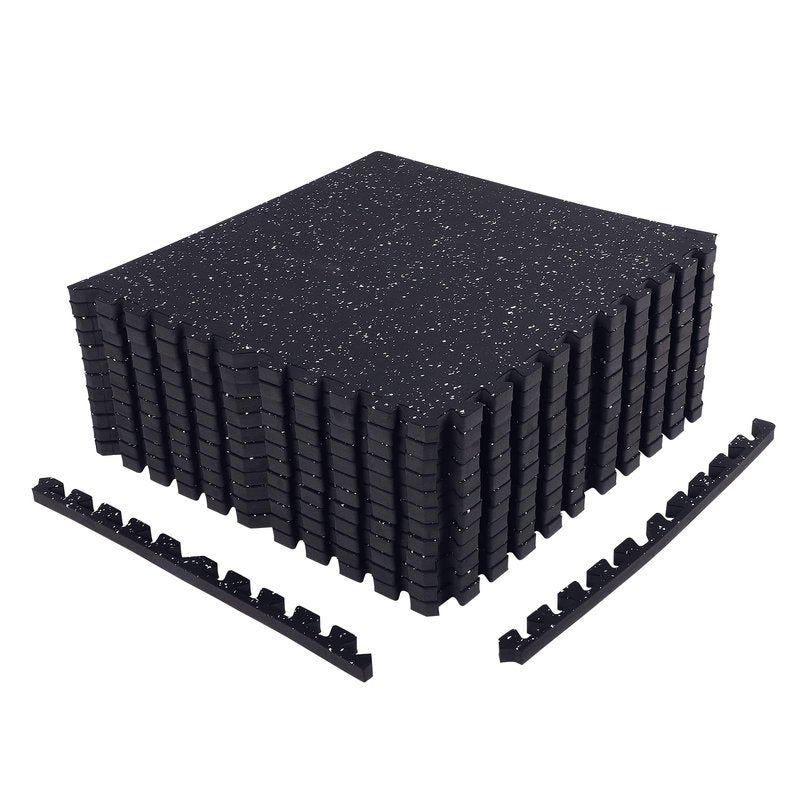 FAHKNS Gym Mat, 0.79'' Extra-Thick Exercise Equipment Mats, 12 Pcs 48 Sq Ft Rubber Top Floor Tiles, Non-Slip, EVA Foam Exercise Mat Tiles - Durable, Interlocking Mat, Gym Flooring for Home Gym(Black)