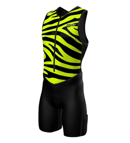 Sparx Men's Premium Triathlon Suit – Padded, Quick-Dry, Compression Fit, Lightweight Tri Suit for Swim, Bike, Run Race & Training (Yellow Tiger, 3XL)